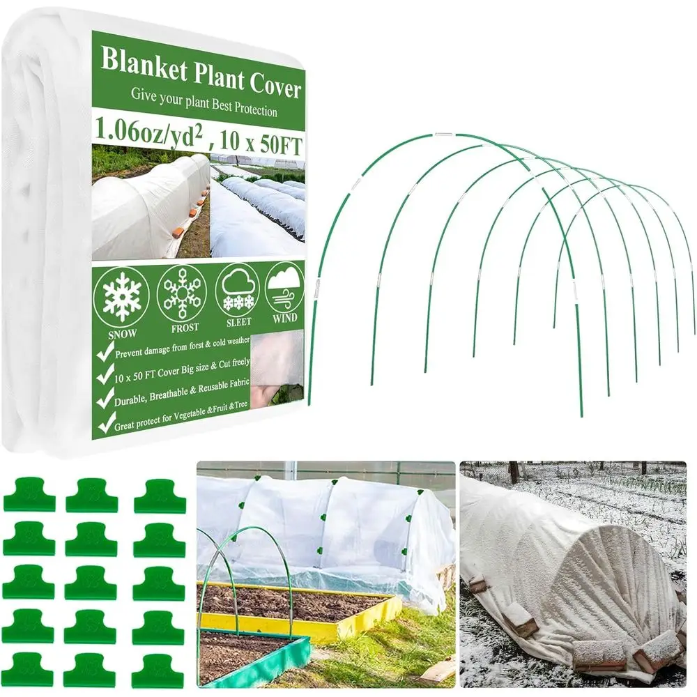 WYRJXYB 10X50T Plant Covers rost Protection Kit, Garden Hoops Kit or Winter Oudoot Plants, loating Row Cover rost Cloth Plant Bl