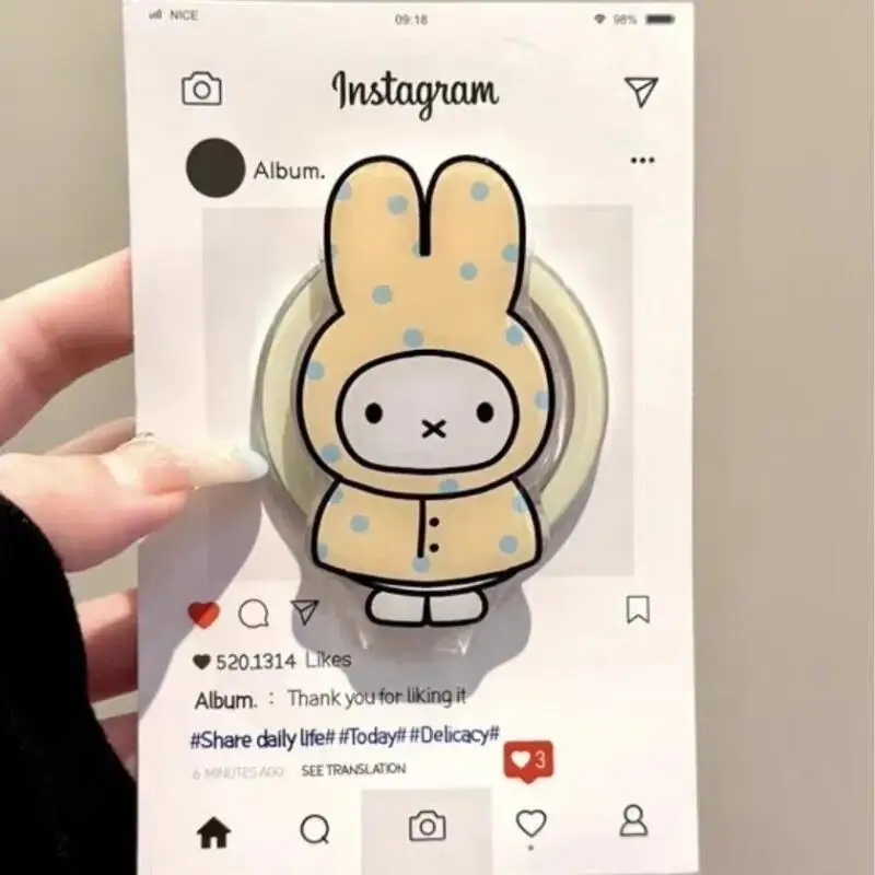Miffy Rabbit Phone Holder Kawaii Cartoon Polka Dot Raincoat Miffy Black Polka Dot Wings Miffy Magnetic Phone Holder Extendable