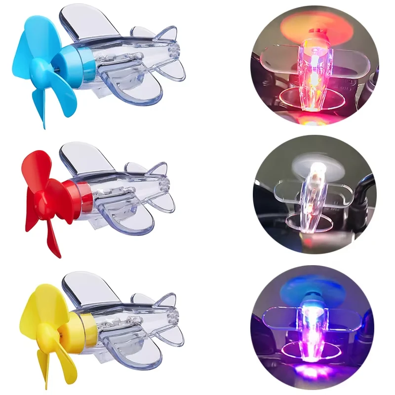 Wind Powered LED Airplane Ornament for Motorcycles Handbar Car Rearview Mirror At Night Rotating LED Lights Decoration