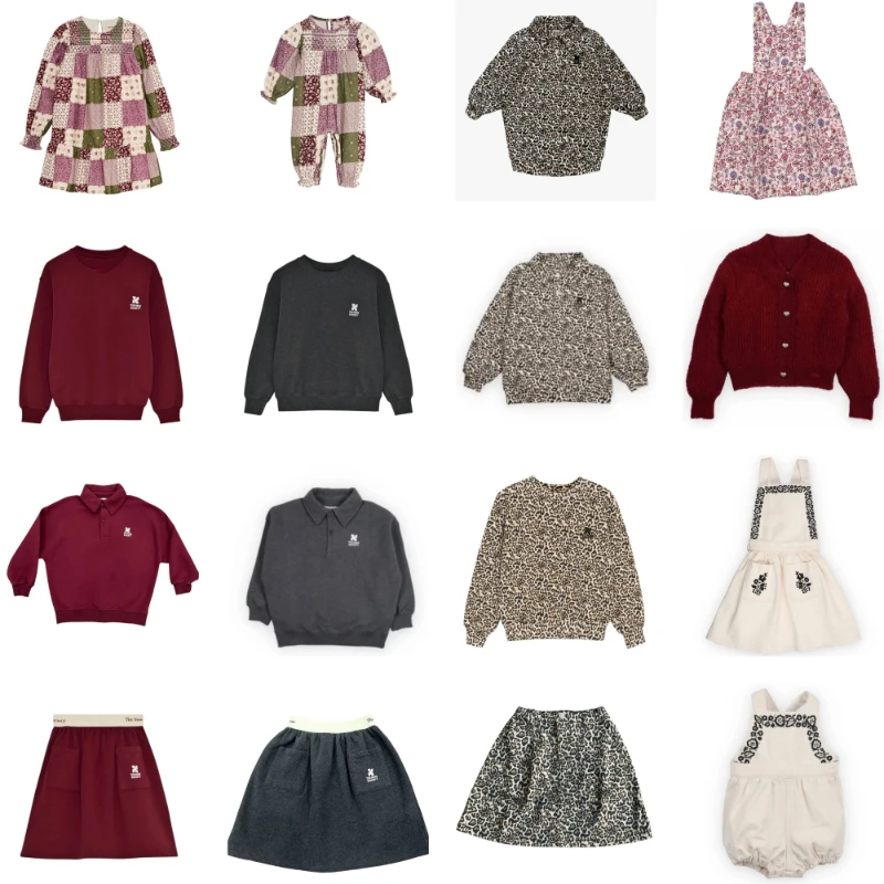 Children Sets New 25 Autumn and Winter Cute Leopard Print Long Sleeved Polo Shirt Dress for Girls Boys Cotton Sweatshirt Skirts