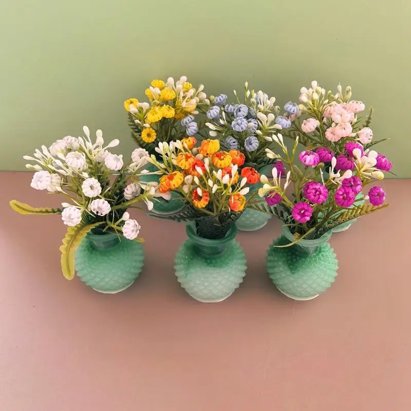 1Pcs 1:12 Dollhouse Simulation Vase Flower Outdoor DIY Accessories Miniature Resin Colorful Floral Plants Potted Model