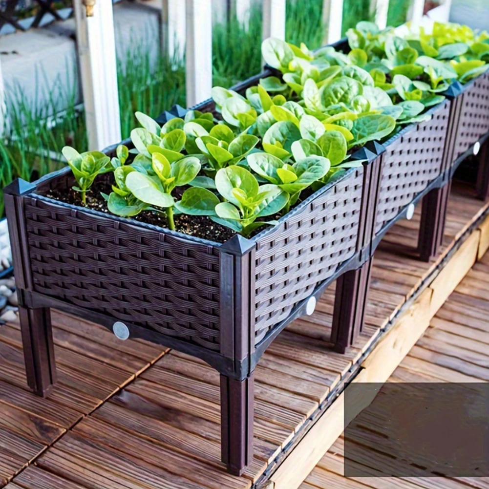 Plastic Raised Planter with Drainage Holes Planting Container with Legs Raised Bed for Gardening Vegetables Fruits Flowers Herbs