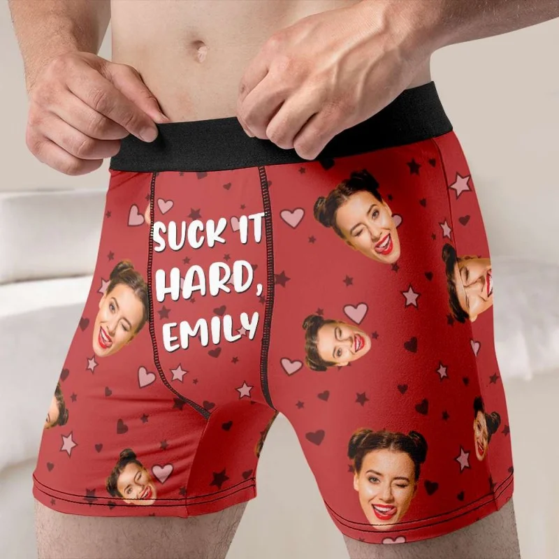 Custom Photo & Name Men's Boxer Briefs, Valentine's Day Gift for Boyfriend, Personalized Funny Underwear Gift