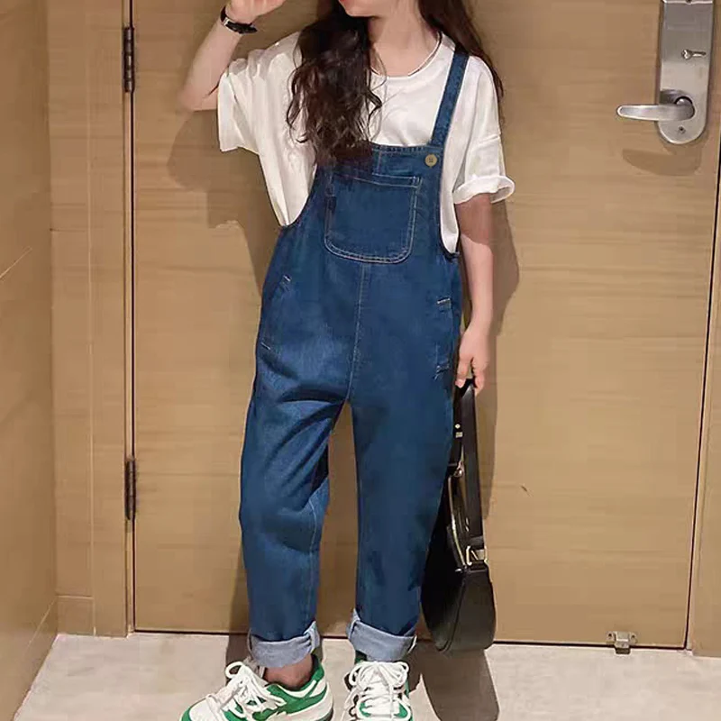 IENENS Kids Overalls Denim Dungarees 2-6 Years Solid Color Children Jeans Girl Boy Clothes Causal Trousers
