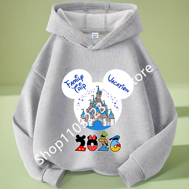 Autumn Winter Cozy Sweatshirt Unisex Boys Girls Clothing Mickey Car Tour 2026 Disney Joy Trip Print Kids Fleece Hoodie Warm