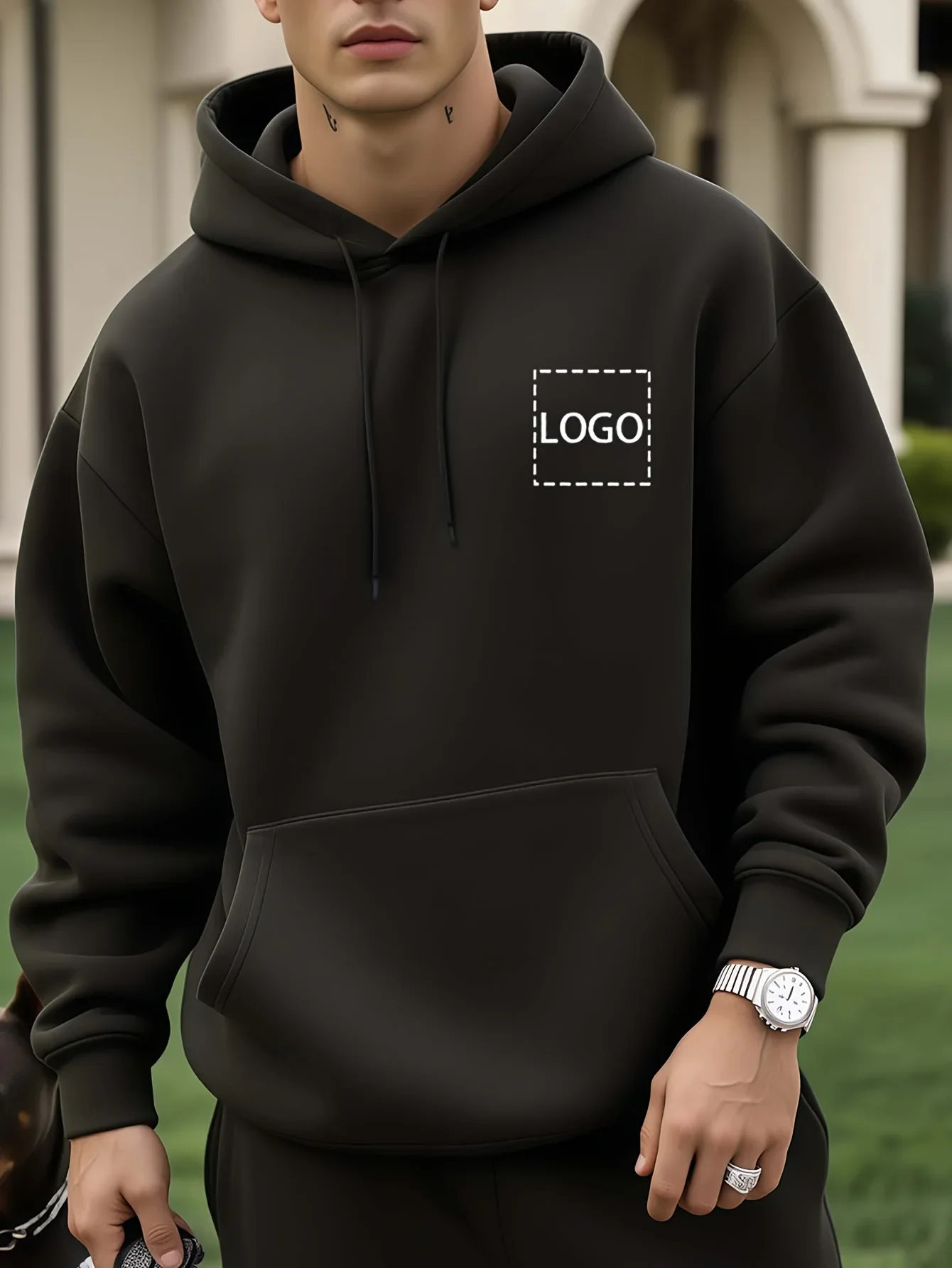Top Pick Customizable Men's Hoodie - Personalized Logo/Text, Black, Casual Wear