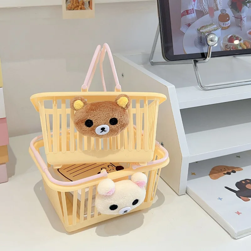 New Rilakkuma Storage Basket Cartoon Desktop Handheld Storage Box Cute Girl Cosmetics Organize Basket Friend Birthday Party Gift