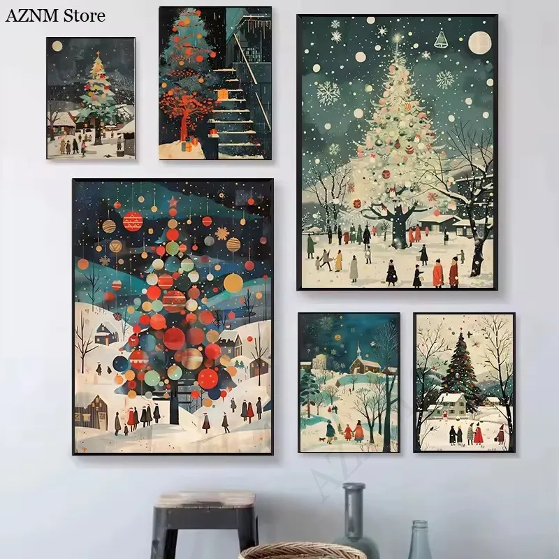 Merry Christmas Wonderful Time Poster Print Cartoon Canvas Painting Wall Art Pictures for Living Room Study Home Decor No Frame