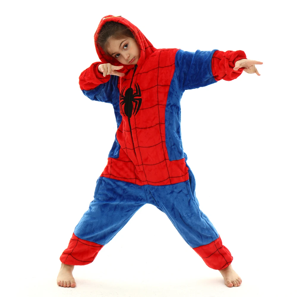 Cartoon Lilo & Stitch One-Piece Pajamas Children Plush Spider Kigurumi Onesies Winter Warm Clothes Boys Girls Christmas Gift