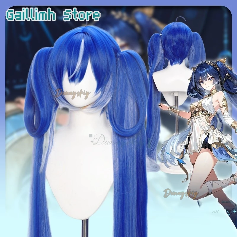 Luno Cosplay Wig Blue Long Straight Gradient Double Ponytails Synthetic Wigs Game Wuthering Waves For Women Girl Halloween Party