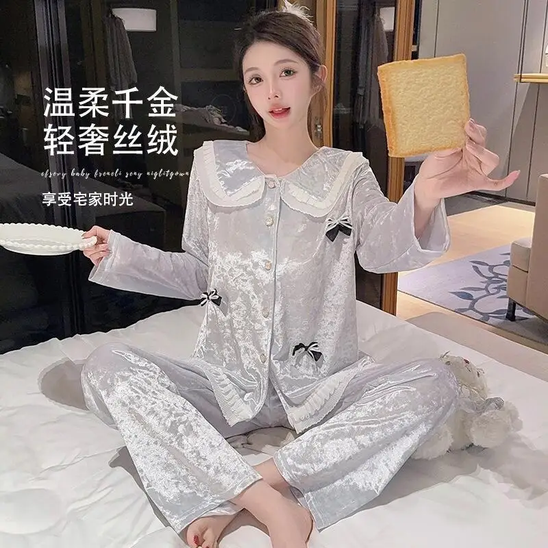 Hot New Women's Skin Friendly Comfortable Pajamas 2025 Cute Doll Collar Autumn Winter Luxury Fashion Home Furnishing Set Gift