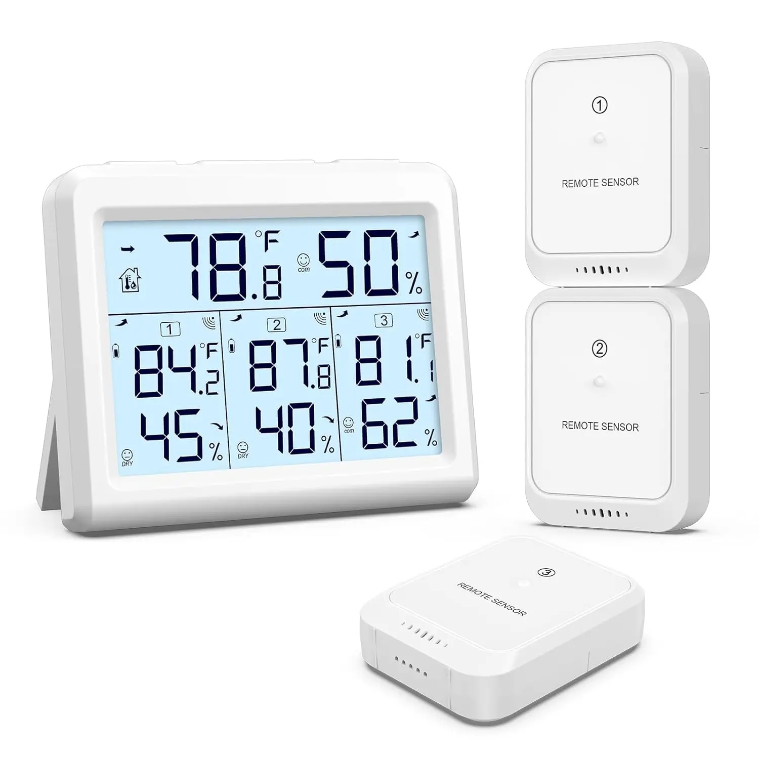 Indoor Outdoor Thermometer with 3 Sensors, Digital Hygrometer LCD Display for Home, Baby Room