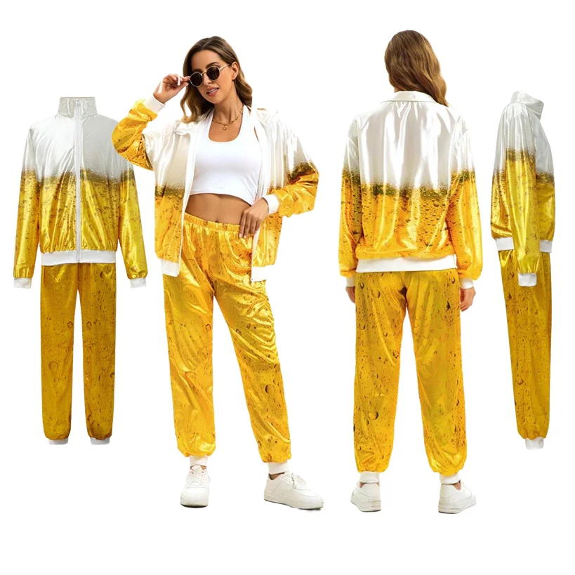 Women Men's Oktoberfest Suit Costume Bavarian Beer Suit Role Play Print Yellow Sportswear Beer Party Adult Costumes Tracksuit