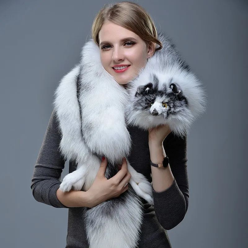 New Winter Large Real Fox Fur Collar Natural Fur Coat Scarves Luxury Women Men Jackets Hood Shawl Decor Female Neck Scarf Wraps
