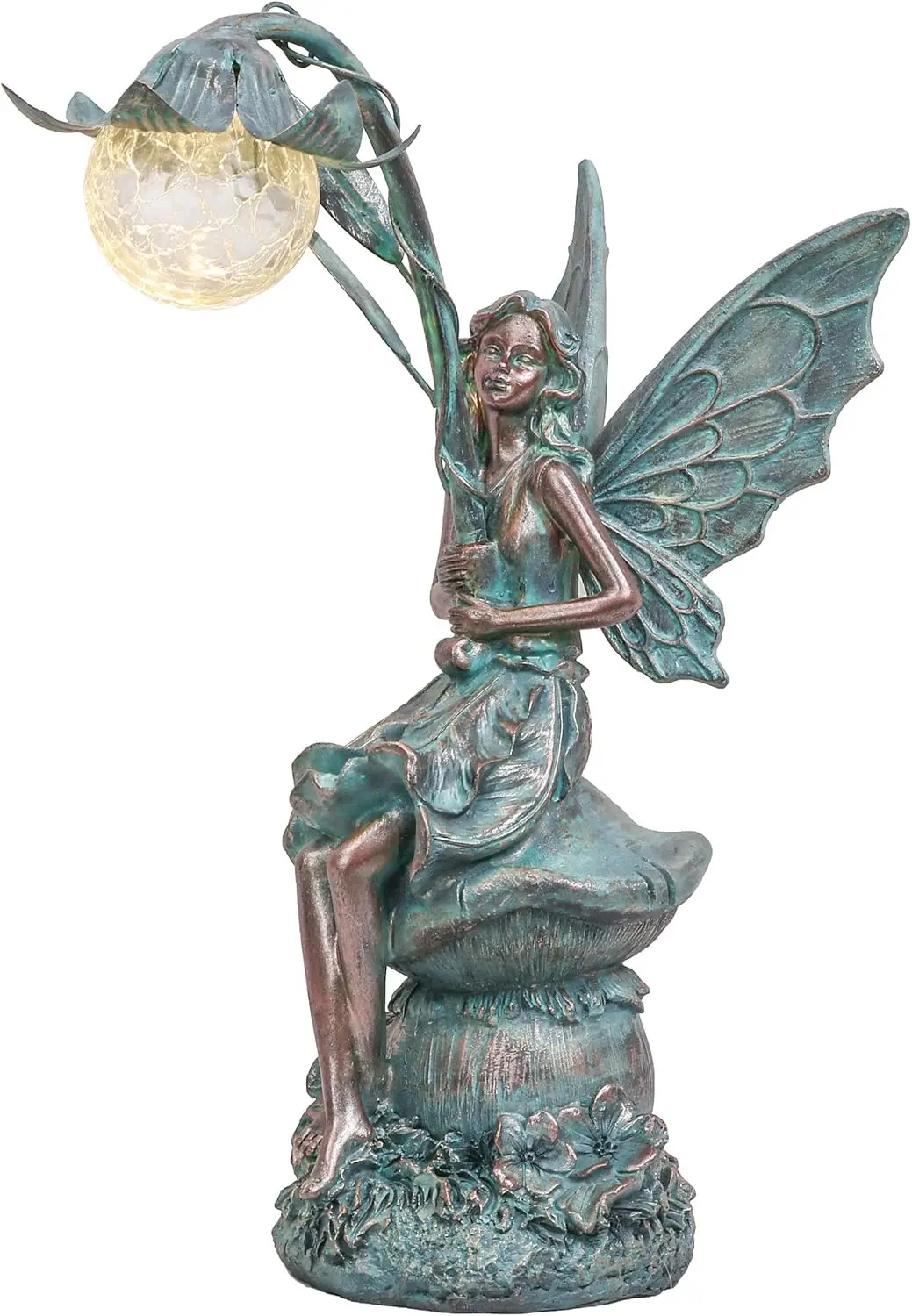 Outdoor Solar Light Garden Fairy Sculptures, Resin Patina Bronze Figurines for Decor, Gifts for Women Mom, 13.8''