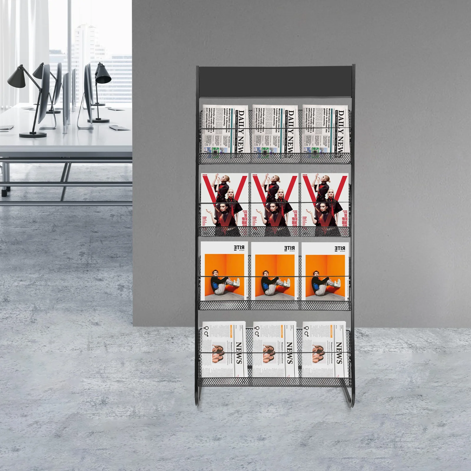 4-tier Magazine Display Stand Sturdy Durable Space-saving 4 Storage Baskets Organizer For Magazines Books Journals Brochures