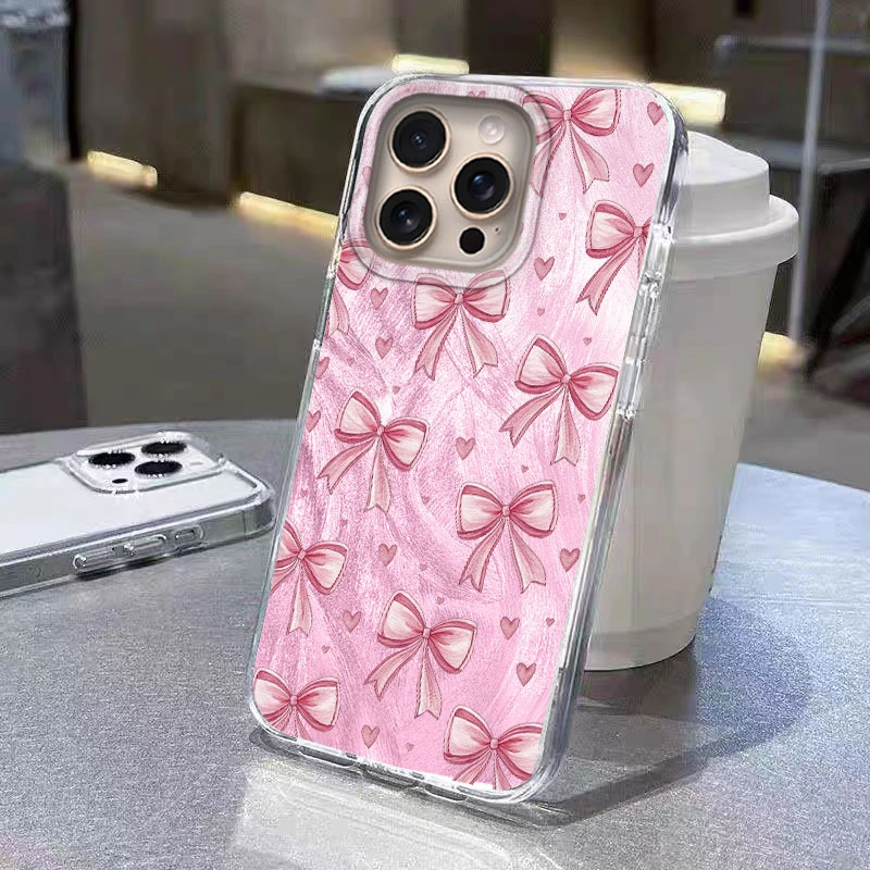 For iPhone 16 15 13 12 11 Plus Pro Max 14 Pro 7 8 Plus SE XS XR Phone Case Butterfly Bow Print Laser For iPhone 16e Luxury Cover