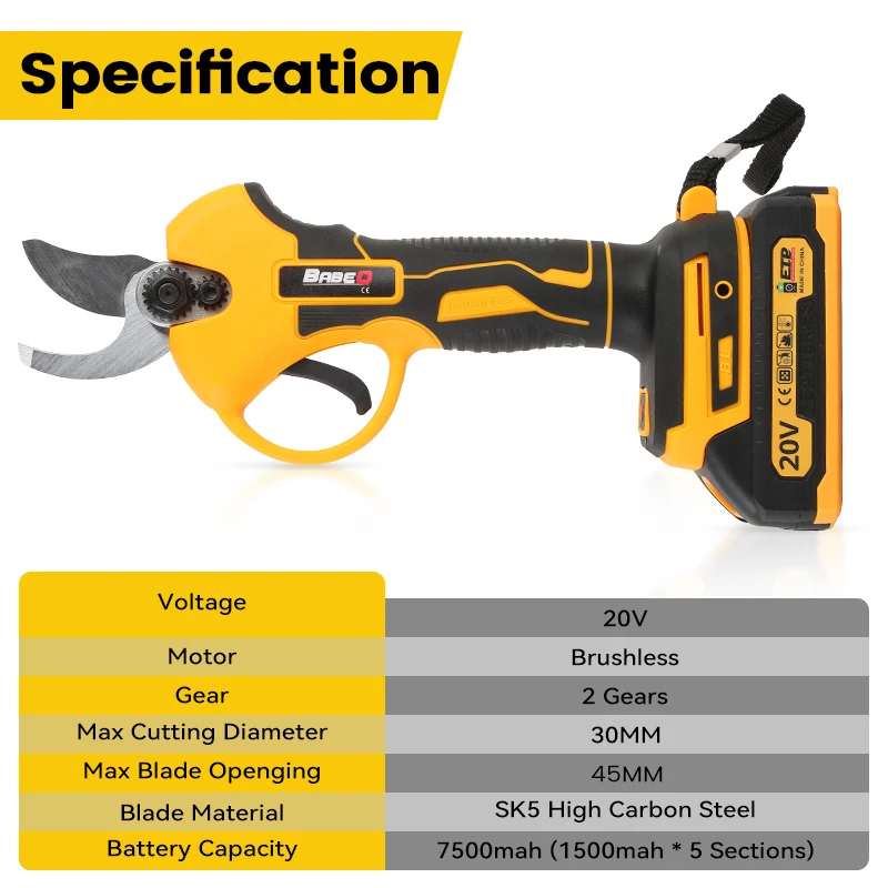 Brushless 30mm Electric Pruning Shear Fruit Tree Bonsai Cordless Pruning Scissors Power Tools For Makita 18V Battery Pin