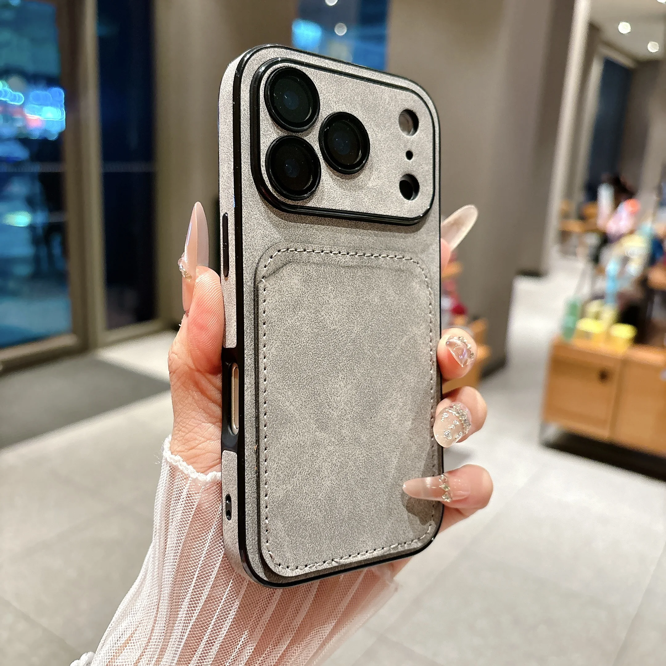 Wallet Card Holder Suede Leather Phone Case For iPhone 17 16 15 14 13 Plus Pro Max Business Insert Card Matte Lens Glass Cover