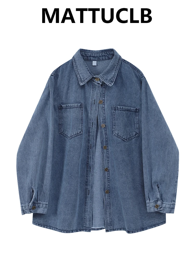 2025 Autumn Winter Women Vintage Denim Shirt Cleanfit Long Sleeve Blouse Cowboy Tops 2000s Aesthetic Simple Tomboy Classical