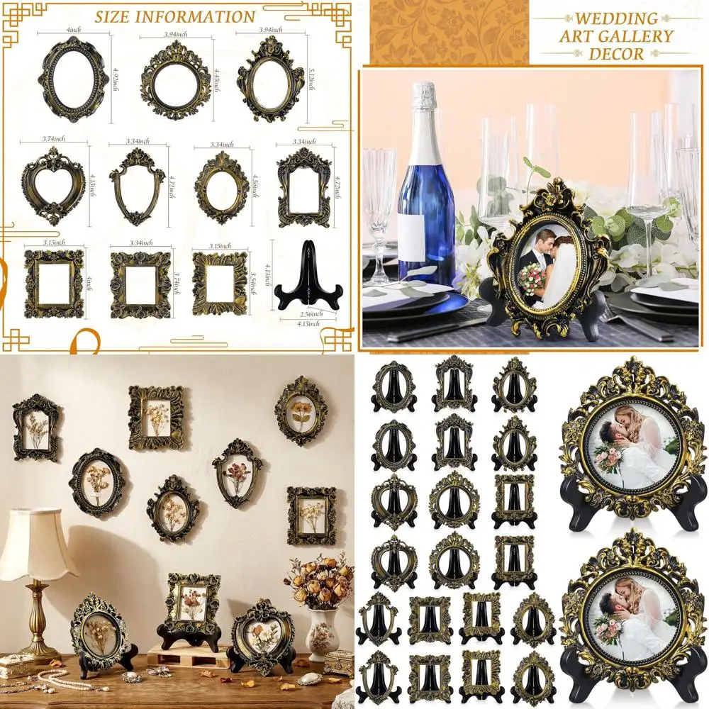 Vintage Resin Mini Picture Frames Set, 20-Piece Display Stands for Home, Office, Bedroom, Living Room, Wedding Decor - Black and