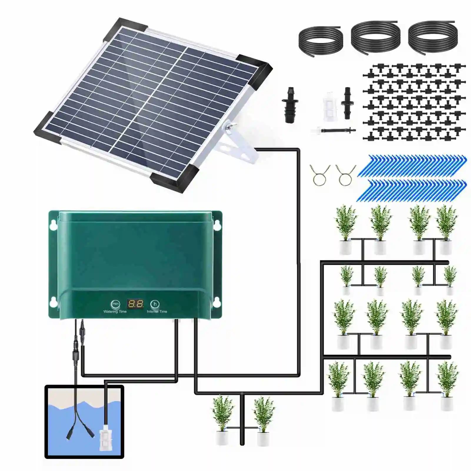 Solar Automatic Drip Irrigation Kit Automatic Watering Irrigation System Set for Garden 7 Timing Modes 30 Watering Modes