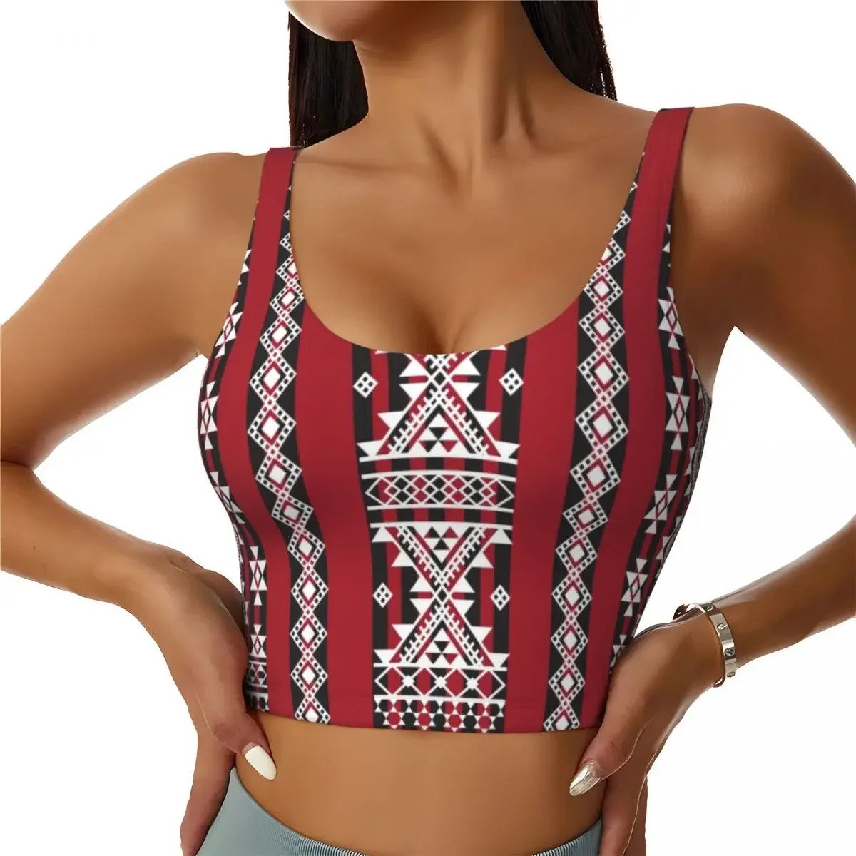 Custom Kabyle Carpet Geometric Art Workout Crop Tank Tops for Women Seamless Amazigh Berber Ornament Running Yoga Sports Bras