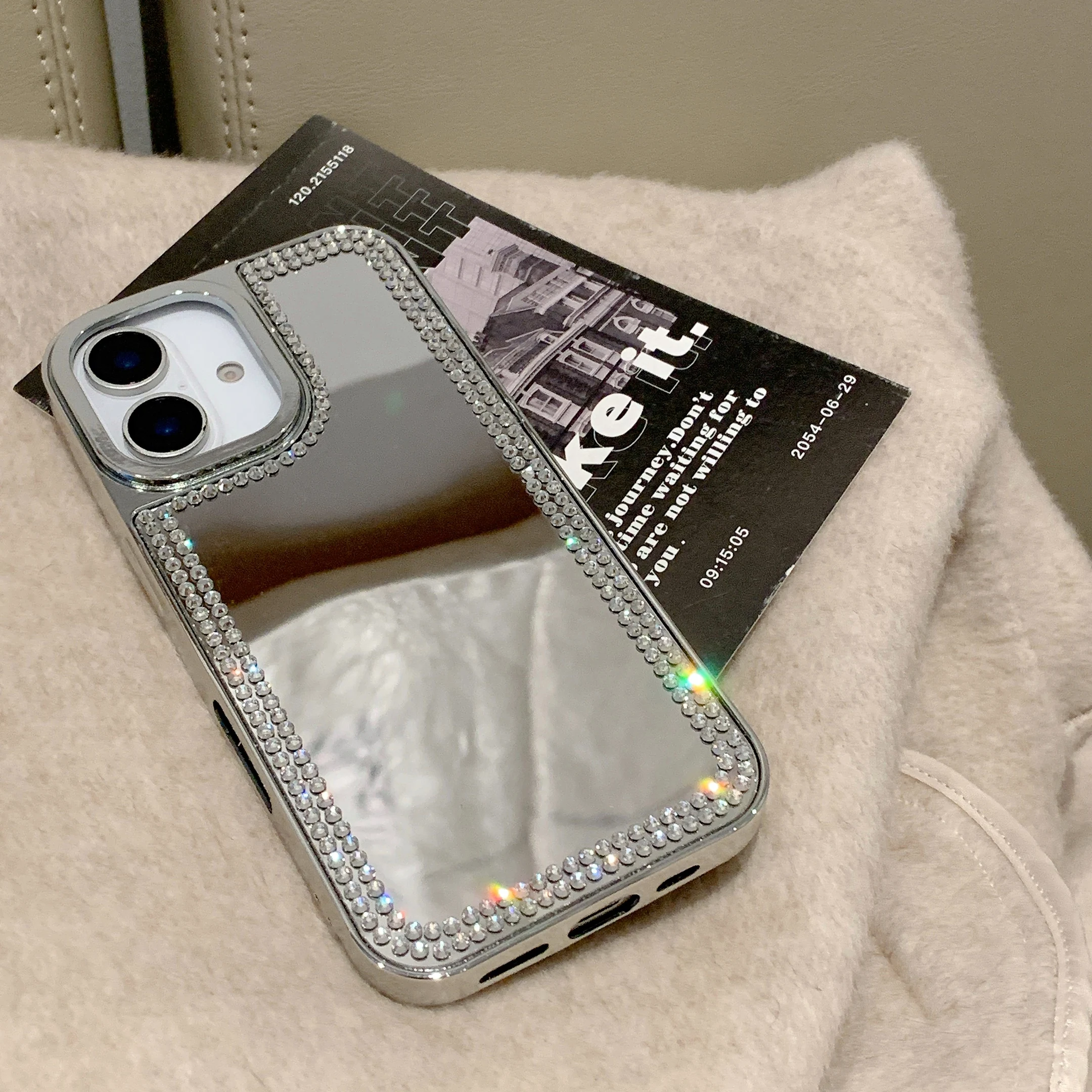 For iPhone 16 Promax flash diamond electroplated silver mirror phone case Apple 15Pro rhinestone protective case 14 anti drop 13