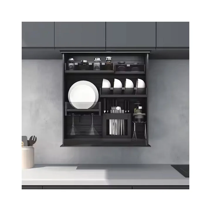 Kitchen Cabinets Automatic Electric Lift Basket Elevator Smart Wall Cabinet Kitchen Storage Drawer Baskets Made of Aluminium