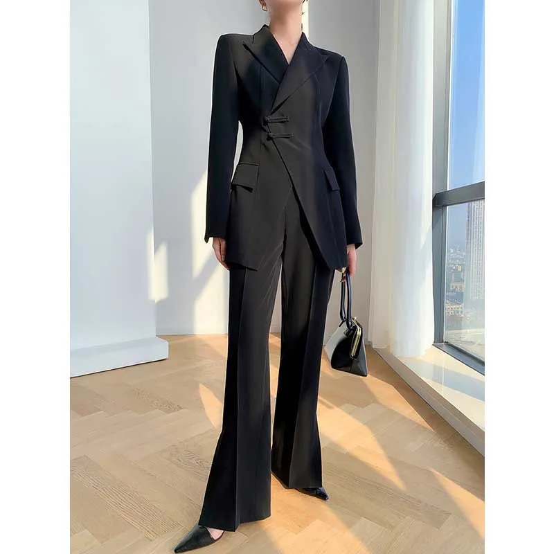 Allingentle Women's Pantsuit 2 Piece Suit Elegant Frog Button Blazer & Pants for Casual Office Customize