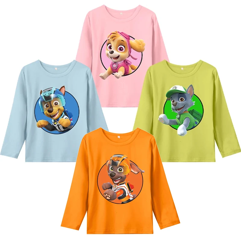 Paw Patrol Long-sleeved T-shirt for Boys Girls Anime Cartoon Cute T-shirts Children Autumn Winter Fashion Lining Kids Clothes