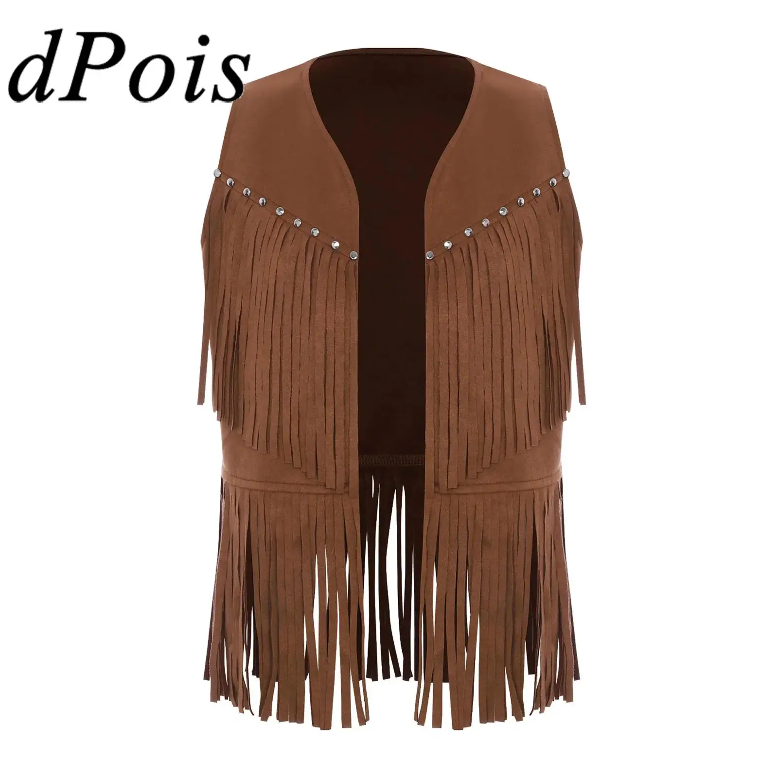 Girl Boy Western Cowboy Vest with Fringed Hem Costumes for Halloween Carnival Theme Party Open Waistcoat Childs Tassels Top