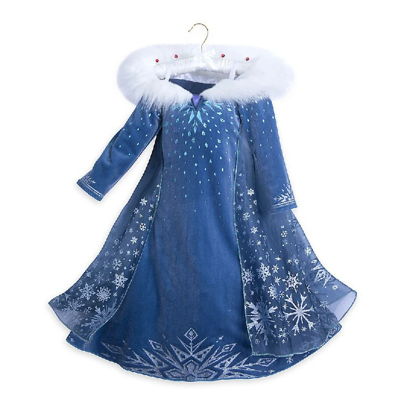 Disney Girls Cosplay Frozen Snow Queen Elsa Princess Winter Dress Kids Full Sleeve Cape Carnival Costume Elsa Birthday Clothes