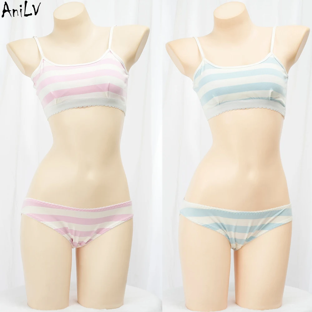 AniLV Japanese Anime Stripe Pajamas Underwear Set PE Class Swimsuit Outfits Cosplay Costume