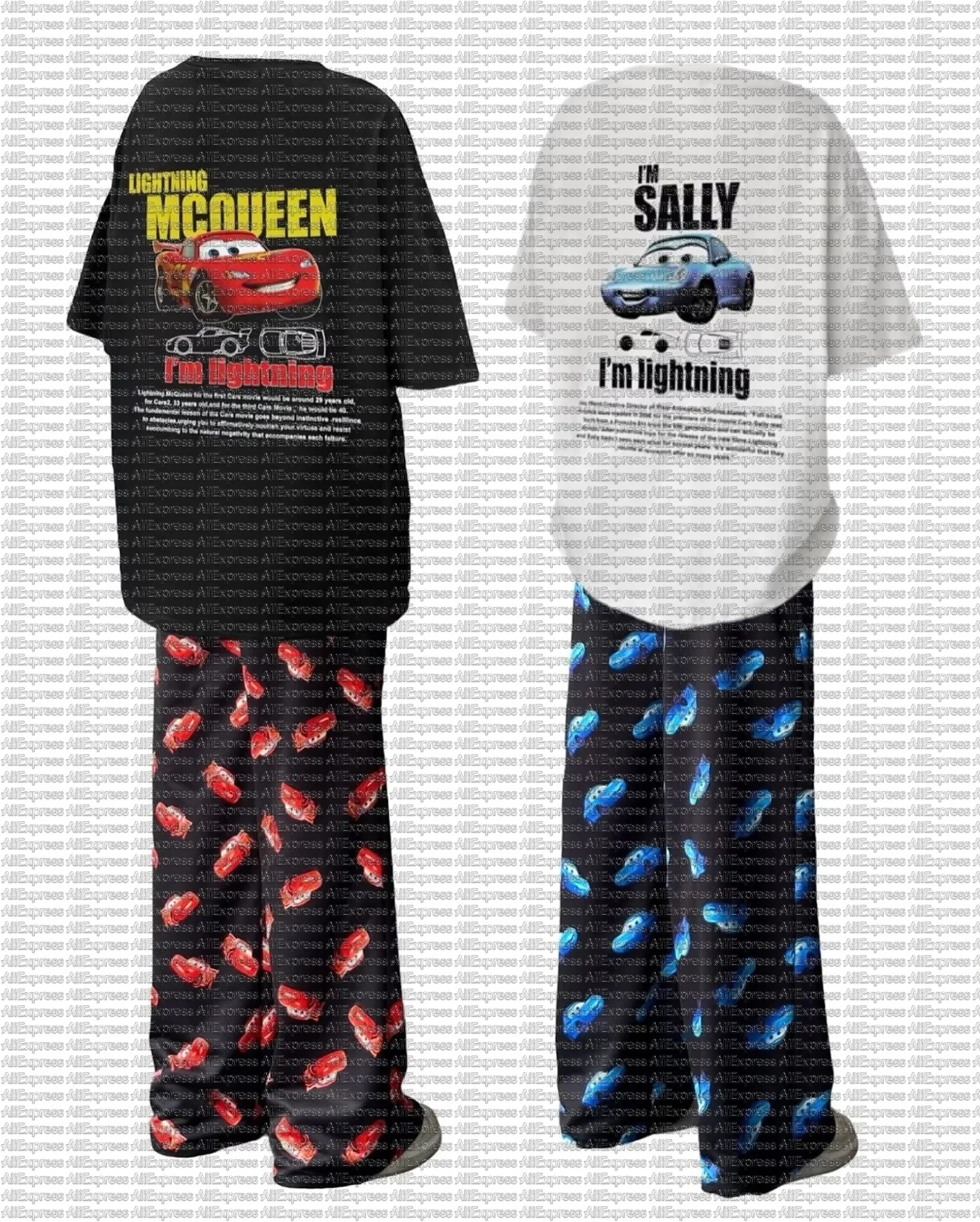 Christmas the Cars Lightning McQueen & Sally Pajama Set T-Shirt And Pants for Adult Kids Costume 2026 Autumn Winter Collection