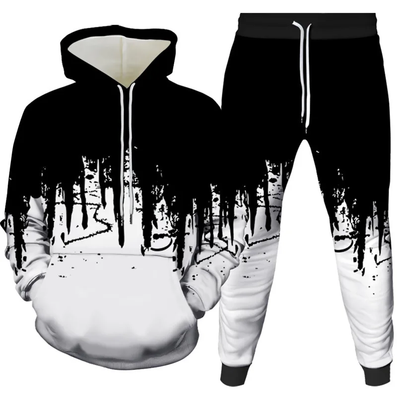 Ink Painting 3D Printed Hoodie Pant Sets Men's Fashion Casual Sweatshirts Sweatpants Two Piece Suits Man Tracksuit Clothing