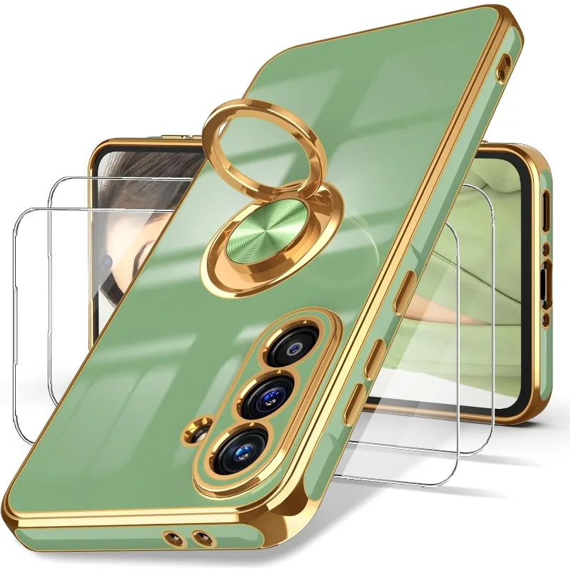 Plating 360° Rotatable Ring Holder Case For Samsung A57 A37 A17/07 A56/36/26/16/06 A55/35/25/15 With Screen Protector Film Cover