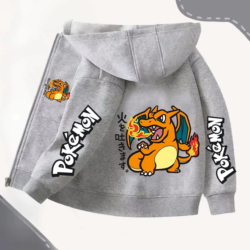 Zipper Hoodies Coats Girl Boy Sweatshirt Pokemoned Clothes Autumn Winter Long Sleeve Harajuku Pullovers Casual Hooded Tops Gift