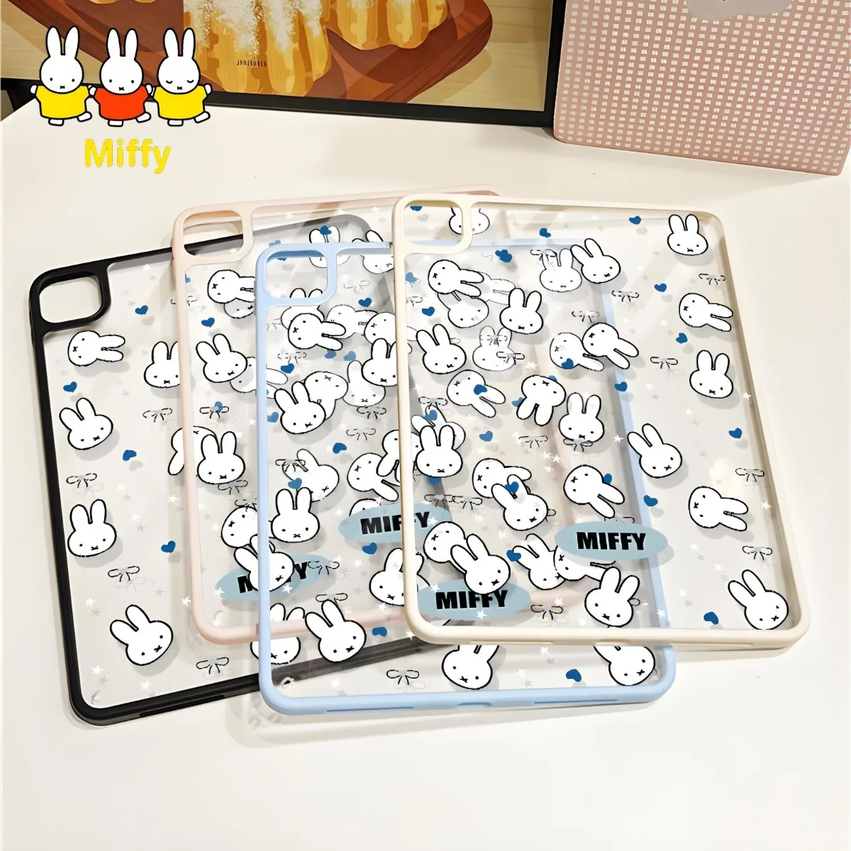 Cute Miffy Rabbit Tablet Case Cartoon Bow Ipad11 Air 7 IPad 10/9/8/7 Tablet 10.9 Women's Mini7 Acrylic Protective Case