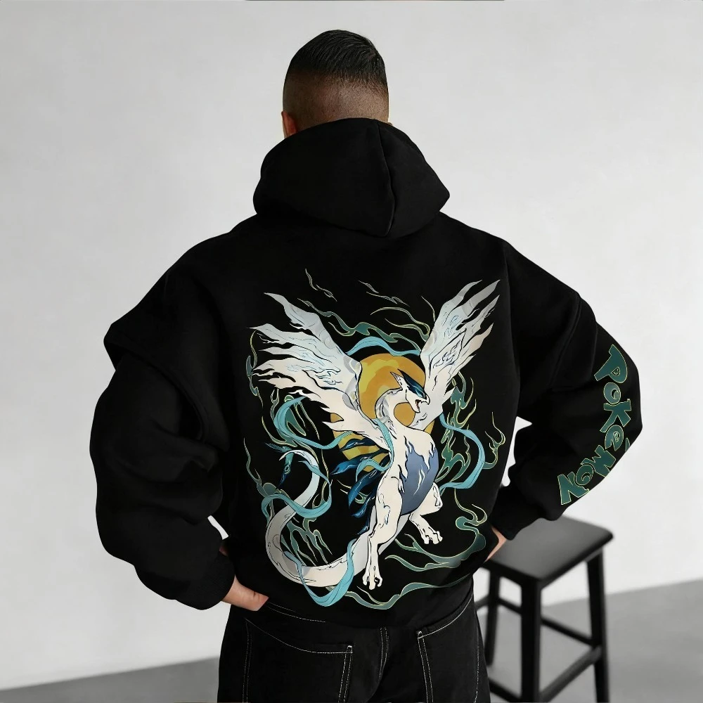 Pokémon Lugia Genuine Anime Printed Men's Pullover 2025 Autumn/Winter New Loose Casual American Hip Hop Parent-child Sweater Top