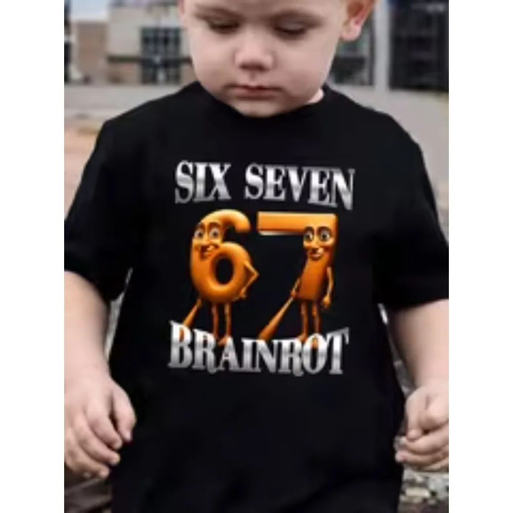 Six Seven Digit 67 Cute Print Boys Girls Fashion T-Shirt Summer Children's Short Sleeved Shirt Kids Cotton Comfortable Tess Tops