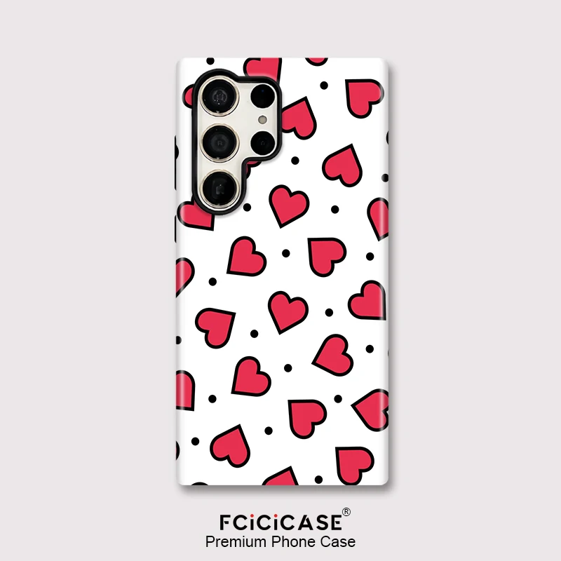 Fcicicase Phone Case For Samsung Galaxy S24+ S23 Ultra S25 Plus S20 FE A26 A36 A16 A56 Cute Love Heart Print Dual Layer Hoesje
