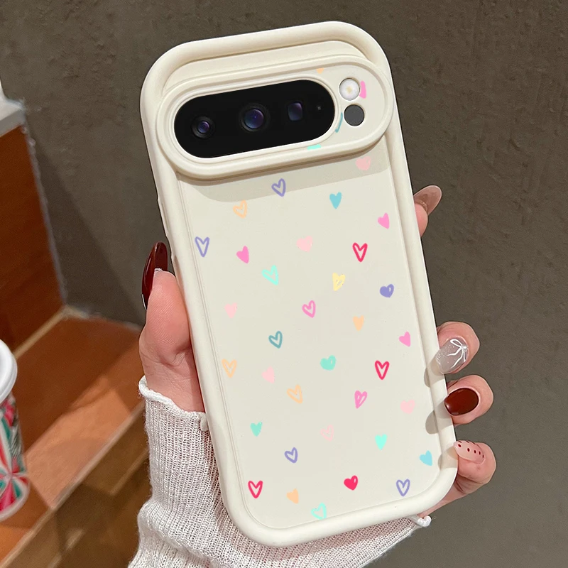 Colorful Little Hearts Soft Case For Google Pixel 10 9 8 7 Pro 9A 8A 7A Pixel 9 10 Pro XL Shockproof Solid Color TPU Phone Cover