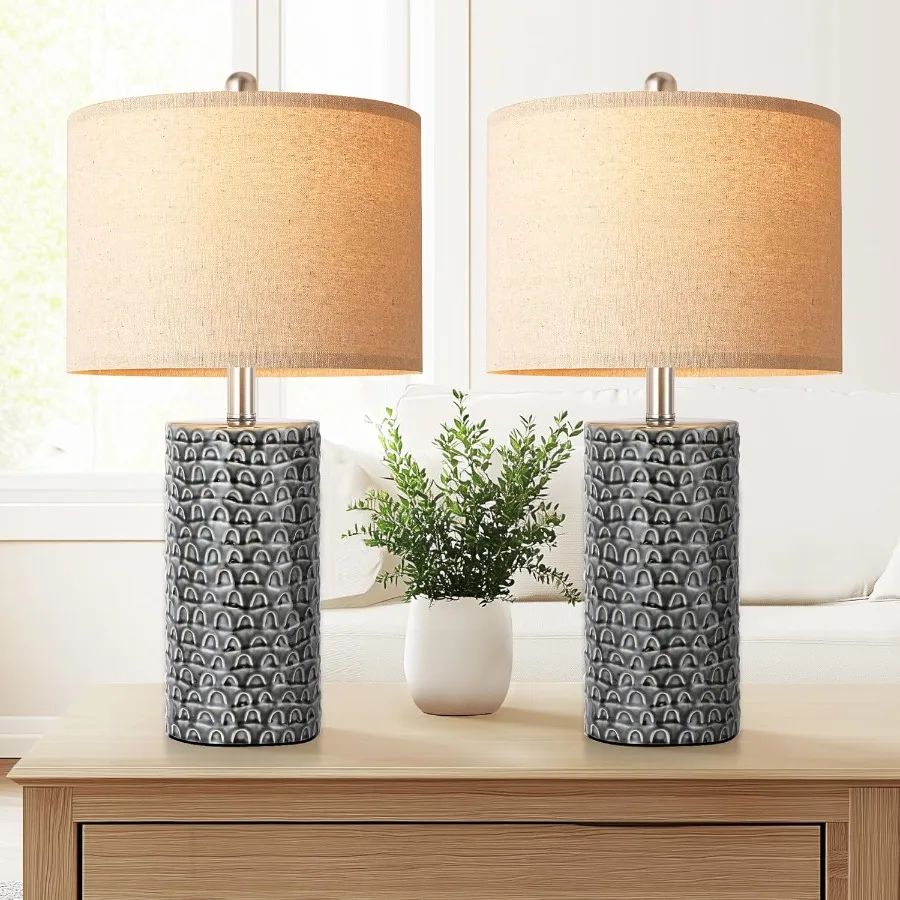 23" Modern Ceramic Table Lamp Set of 2 Table Lamps for Living Room Rustic Farmhouse Bedside Lamps Nightstand lamp for Bedroom D