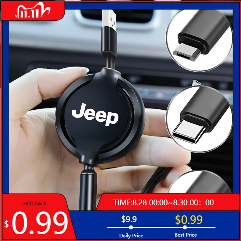 Cup Holders 3 in 1 USB Cable Multi Fast Charging Charger Micro USB Type C Cable For Jeep Renegade Wrangler JL JK Gladiator Chero