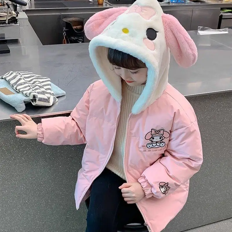 Sanrio My Melody Kids Cotton Padded Jacket Cinnamoroll Girls Cartoon Kawaii Hooded Outdoor Coat Keep Warm Autumn/winter Clothes