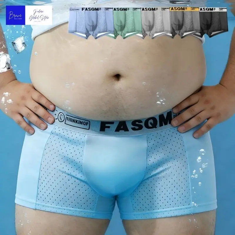 1pc Men's Plus Size Semi Sheer Boxer Briefs - Mixed Colors Choice, Breathable Sexy Stretchy Fit Casual Men Underwear Soft Briefs