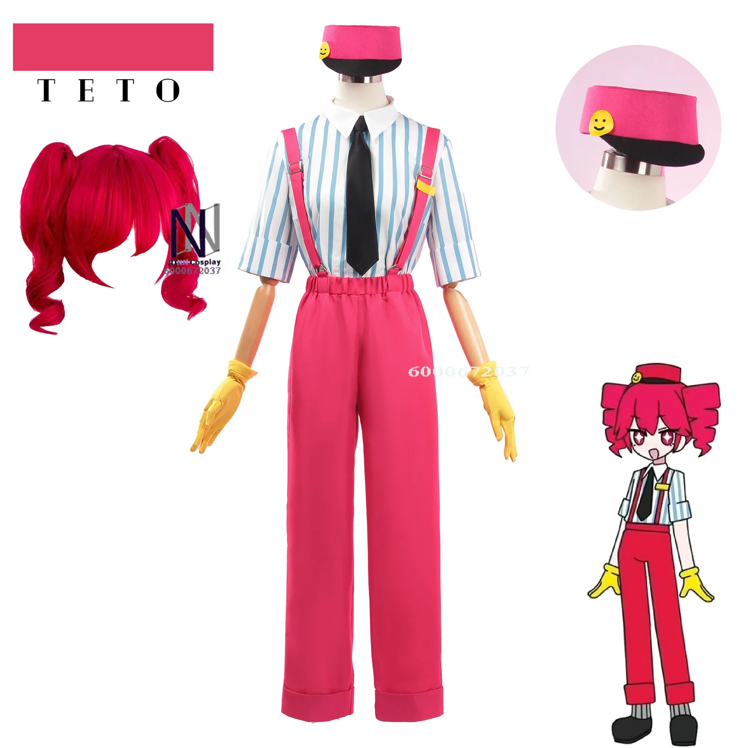 Anime Miku Mesmerizer Cosplay - Teto Red Jumpsuit Rompers, Role Play Uniform for Women Halloween Party Dressing