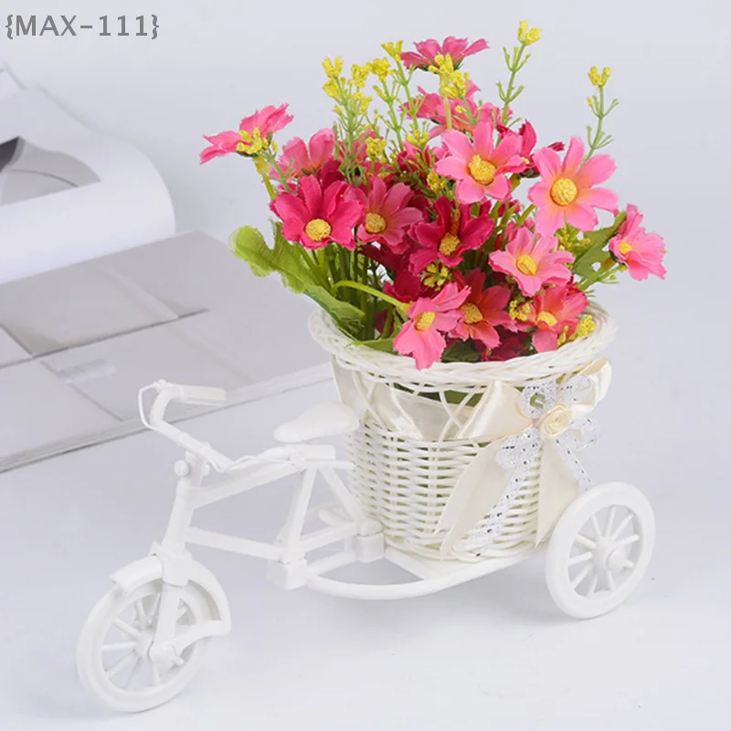 【Ja】Small Tricycle Flower Basket - Plastic Vase for Home Table Decor, Wedding & Desk Decoration, Storage Pot