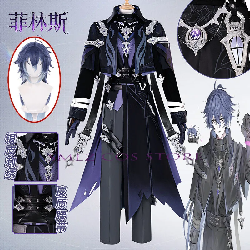 Flins Cosplay Game Genshin Impact Kyryll Chudomirovich Flins Cosplay Costume Wig Uniform Suit Halloween Party Men Outfit Prop